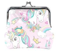 Portafoglio in pelle personalizzata con unicorni magici rosa per donna e ragazza, con fibbia e chiusura a bacio per ragazze, unicorni magici rosa, UNITALLA Unicorni magici rosa, Unicorni magici rosa