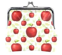 Portafoglio in pelle personalizzato con mele rosse per le donne carino floreale bacio serratura piccola pochette portamonete, mele rosse carine, classico, Mele rosse carine, Classico