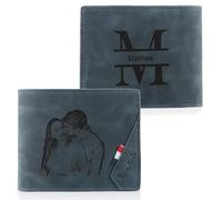 Portafoglio in Pelle Personalizzato da Uomo con Nome - Porta Carte RFID con Foto - Regalo Personalizzato per Festa Del Papà, Natale, Compleanno, San Valentino (B)