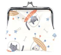 Portafoglio in pelle personalizzato per le donne, carino spazio gatto beige con fibbia bacio e cambio carta per ragazze, Space Cats Beige, UNITALLA Space Cats Beige, UNITALLA Classic, Space Cats Beige