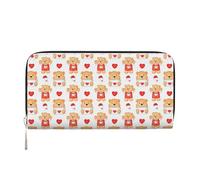 Portafoglio in pelle PU con lettera a forma di cuore e orso per San Valentino, per donne e uomini, porta carte di credito, pochette lunga con cerniera