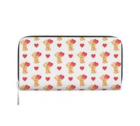 Portafoglio in pelle PU con motivo a forma di orso per San Valentino, a forma di cuore, per donne e uomini, porta carte di credito, pochette lunga con cerniera.