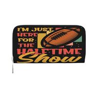Portafoglio in pelle PU con motivo "Sono qui solo per lo spettacolo dell'intervallo" per donne e uomini, con cerniera e porta carte di credito.