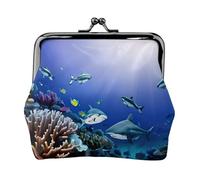 Portafoglio in pelle PU con squalo che nuota sotto il mare stampato in microfibra PU con chiusura a bacio mini sacchetto per rossetto organizzazione cambio chiave