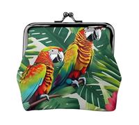 Portafoglio in pelle PU con stampa a forma di pappagallo tropicale, con chiusura a bacio, mini sacchetto per rossetto, chiave per cambiare organizzazione