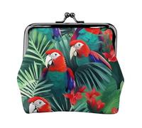 Portafoglio in pelle PU con stampa pappagallo tropicale con chiusura a bacio mini sacchetto per rossetto Key Change Organization