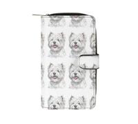 Portafoglio in pelle PU, da donna, con pochette morbida, con cerniera, per carte di credito, monete, banconote, denaro, 7,8 x 4,3 x 1,4 pollici, stampa con cane di razza West Highland White Terrier di