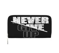 Portafoglio in pelle PU Never Give Up per donna e uomo, porta carte di credito, pochette lunga con cerniera