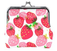 Portafoglio in pelle rosa fragola personalizzato per le donne, bella chiusura a bacio animali portafoglio piccolo, carino fragola rosa 2, UNITALLA Cute Strawberry rosa 2, UNITALLA, Classic, Cute