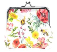 Portafoglio in pelle rossa d'api per donna e ragazza, con fibbia e chiusura a bacio, fiori Bee Red, UNITALLA Flores Bee Red, UNITALLA Classic, Fiori Bee Red, Taglia unica, Classic