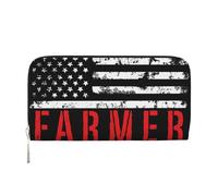 Portafoglio in pelle sintetica Armer Tractors USA con bandiera americana e motivo patriottico per agricoltura, per donne e uomini, porta carte di credito, pochette lunga con cerniera