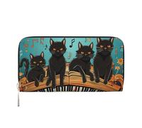 Portafoglio in pelle sintetica per donne e ragazze, porta carte di credito con cerniera e gatti sdraiati sul pianoforte portafoglio lungo pochette borsa da viaggio impermeabile