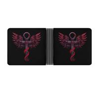 Portafoglio in pelle stile gotico Ankh con ali rosse e ali rosse, sottile, porta carte di credito, Stile:, Taglia unica