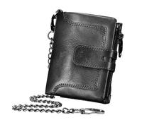 Portafoglio in Pelle Vintage con Catena - Cowhide Bifond per gli uomini, Doppia cerniera Coin Pocket Purse | Fibbia Con Cerniera, Piazze Multiple, Supporto Carta Moneta Sicuro, Nero , Se référer au