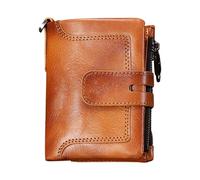 Portafoglio in pelle vintage con catena, portafoglio di carte di credito maschili, chiusura lampo multipla per carte, cowhide Wallet for Paper Money, Portafoglio in pelle da uomo con catena, giallo,