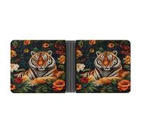 Portafoglio Jungle Tiger da uomo, resistente in pelle PU, a due ante con portamonete e organizer sicuro per carte di credito.