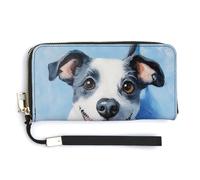 Portafoglio lungo a due ante in pelle PU con motivo Jack Russel Terrier blu, portamonete, porta carte di credito, porta carte resistente per riporre denaro per donne e uomini