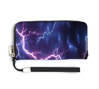 Portafoglio lungo bifold in pelle PU con illuminazione viola blu scuro, portamonete, porta carte di credito, porta carte resistente per riporre denaro per donne e uomini
