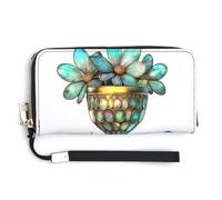 Portafoglio lungo bifold in pelle PU con libri in vetro colorato e coppa d'oro, portamonete, porta carte di credito, porta carte durevole per riporre i soldi per donne e uomini