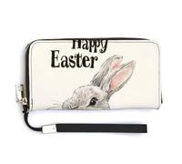 Portafoglio lungo bifold in pelle PU con motivo a uova di Pasqua blu e bianco, portamonete, porta carte di credito, porta carte resistente per riporre denaro per donne e uomini