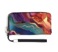 Portafoglio lungo bifold in pelle PU con motivo astratto agata e colori di pietre preziose, portamonete, porta carte di credito, porta carte resistente per riporre i soldi per donne e uomini