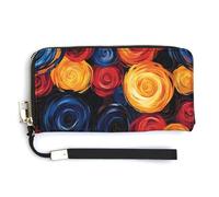Portafoglio lungo bifold in pelle PU con rose vorticose e spirali astratte, portamonete, porta carte di credito, porta carte di credito per donne e uomini