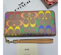 Portafoglio lungo Coach C4537 marrone arcobaleno con logo firmato zip rotonda...