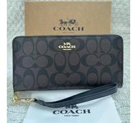 Portafoglio lungo Coach nero antracite C4452 OUTLET in pelle con cinturino