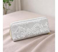 Portafoglio lungo con cerniera, elegante organizer strutturato con scomparti per carte di credito per riporre oggetti, Argento, 1