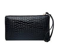 Portafoglio lungo da donna, con cerniera, pochette trapuntata, Nero , Taglia unica