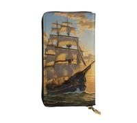 Portafoglio lungo da donna con motivo a nave pirata, capiente borsa in pelle PU con più scomparti per carte, porta carte di credito, pochette, organizer per carte di credito, monete e banconote.