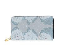 Portafoglio lungo da donna in pelle con fiore di loto bohémien, per conservare carte di credito, contanti, monete, Uccelli nel parco in un giorno nevoso, One Size, Casual