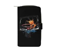 Portafoglio lungo da donna in pelle PU con giocatore di pallacanestro Slam Dunk, organizer per ufficio e viaggio