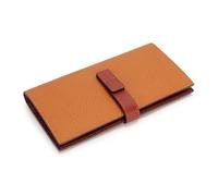 Portafoglio lungo da donna in vera pelle con contrasto di colore, testa disegnata, strato di pelle bovina, clip for borsa, porta carte di credito, porta soldi(Brown)