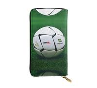 Portafoglio lungo in pelle bianca con stampa pallone da calcio - Portafoglio personalizzato alla moda, scomparti multipli per carte, pronto regalo, nero, Taglia unica