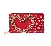 Portafoglio lungo in pelle con cuore e fiore, grande capacità, in morbida pelle PU, per donna, con più scomparti per carte, tasca per telefono e portamonete con cerniera, elegante porta carte per tele