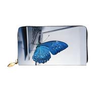 Portafoglio lungo in pelle con farfalla blu, grande capacità, in morbida pelle PU, per donna, con più scomparti per carte, tasca per telefono e portamonete con cerniera, elegante porta carte per telef