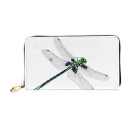 Portafoglio lungo in pelle con libellula, grande capacità, morbido portafoglio in pelle PU per donna con più scomparti per carte, tasca per telefono e portamonete con cerniera, elegante porta carte pe