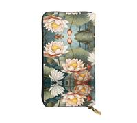 Portafoglio lungo in pelle con motivo Lotus in the Pond (19,1 x 10,4 cm) | scomparto multifunzione extra large | ottimo regalo