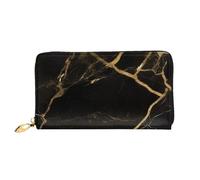 Portafoglio lungo in pelle con sfondo nero e oro, borsa in morbida pelle PU di grande capacità per donna con più scomparti per carte, tasca per telefono e portamonete con cerniera, elegante porta cart