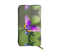 Portafoglio lungo in pelle con stampa a farfalla viola - Portafoglio personalizzato alla moda, scomparti multipli per schede, regalo pronto, nero, taglia unica, Nero , Taglia unica