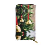 Portafoglio lungo in pelle con stampa albero di Natale e campane - Portafoglio personalizzato alla moda, scomparti multipli per schede, regalo pronto, nero, taglia unica, Nero, One Size