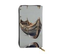 Portafoglio lungo in pelle con stampa di barche vichinghe antiche - Portafoglio personalizzato alla moda, scomparti multipli per schede, pronto per il regalo, nero, Taglia unica