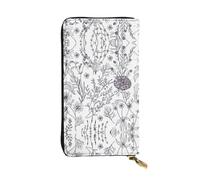 Portafoglio lungo in pelle con stampa di erbe e piante erbacee fiorite - Portafoglio personalizzato alla moda, scomparti multipli per carte, pronto per regali, nero, taglia unica, Nero , Taglia unica