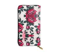 Portafoglio lungo in pelle con stampa di fiori di rosa in fiore - Portafoglio personalizzato alla moda, scomparti multipli per schede, pronto per il regalo, nero, Taglia unica