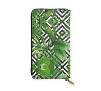 Portafoglio lungo in pelle con stampa di foglie verdi di palma tropicale - Portafoglio personalizzato alla moda, scomparti multipli per carte, pronto regalo, nero, Taglia unica