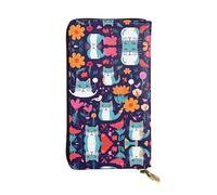 Portafoglio lungo in pelle con stampa di gatti, uccelli e fiori, portafoglio alla moda personalizzato, scomparti multipli per schede, pronto per il regalo, nero, Taglia unica