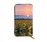 Portafoglio lungo in pelle con stampa di girasole e sole - Portafoglio personalizzato alla moda, scomparti multipli per schede, pronto per il regalo, nero, Taglia unica