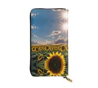 Portafoglio lungo in pelle con stampa di girasoli e luce del sole - Portafoglio personalizzato alla moda, scomparti multipli per carte, pronto regalo, nero, Taglia unica