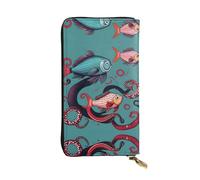 Portafoglio lungo in pelle con stampa di pesce e polpo - Portafoglio personalizzato alla moda, scomparti multipli per schede, regalo pronto, nero, taglia unica, Nero , Taglia unica
